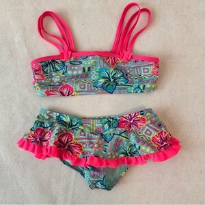 Colorful Hot Pink and Teal Floral Bikini Set by Ikali 6-7 Yr